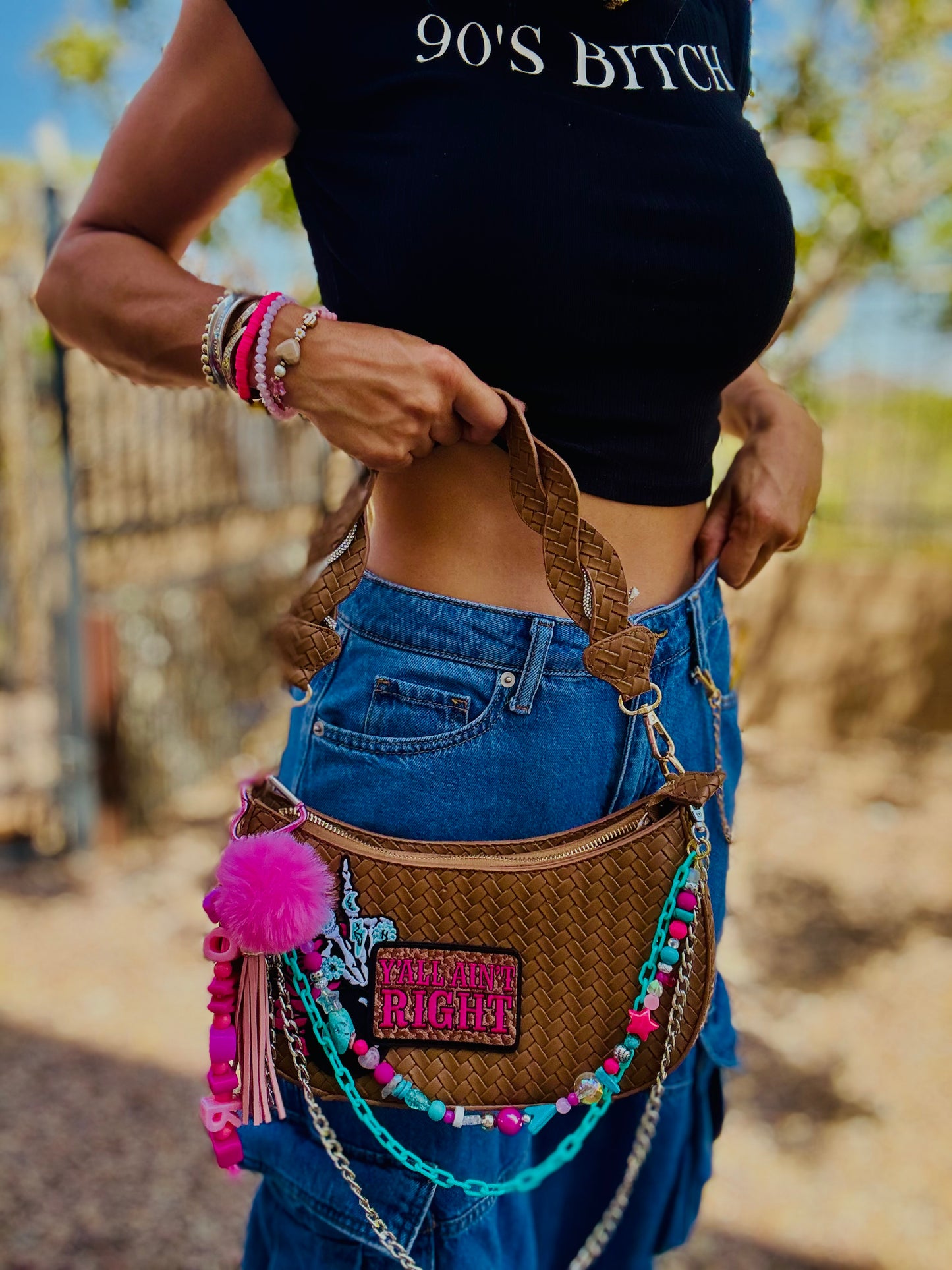 CC-  Yall ain’t right neon + Braided modern Shoulder Bag￼ *THE SAMANTHA** 2 straps