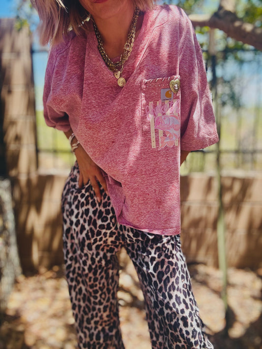 TEE-  pink bass -HUSBAND POCKET SHIRT - XL