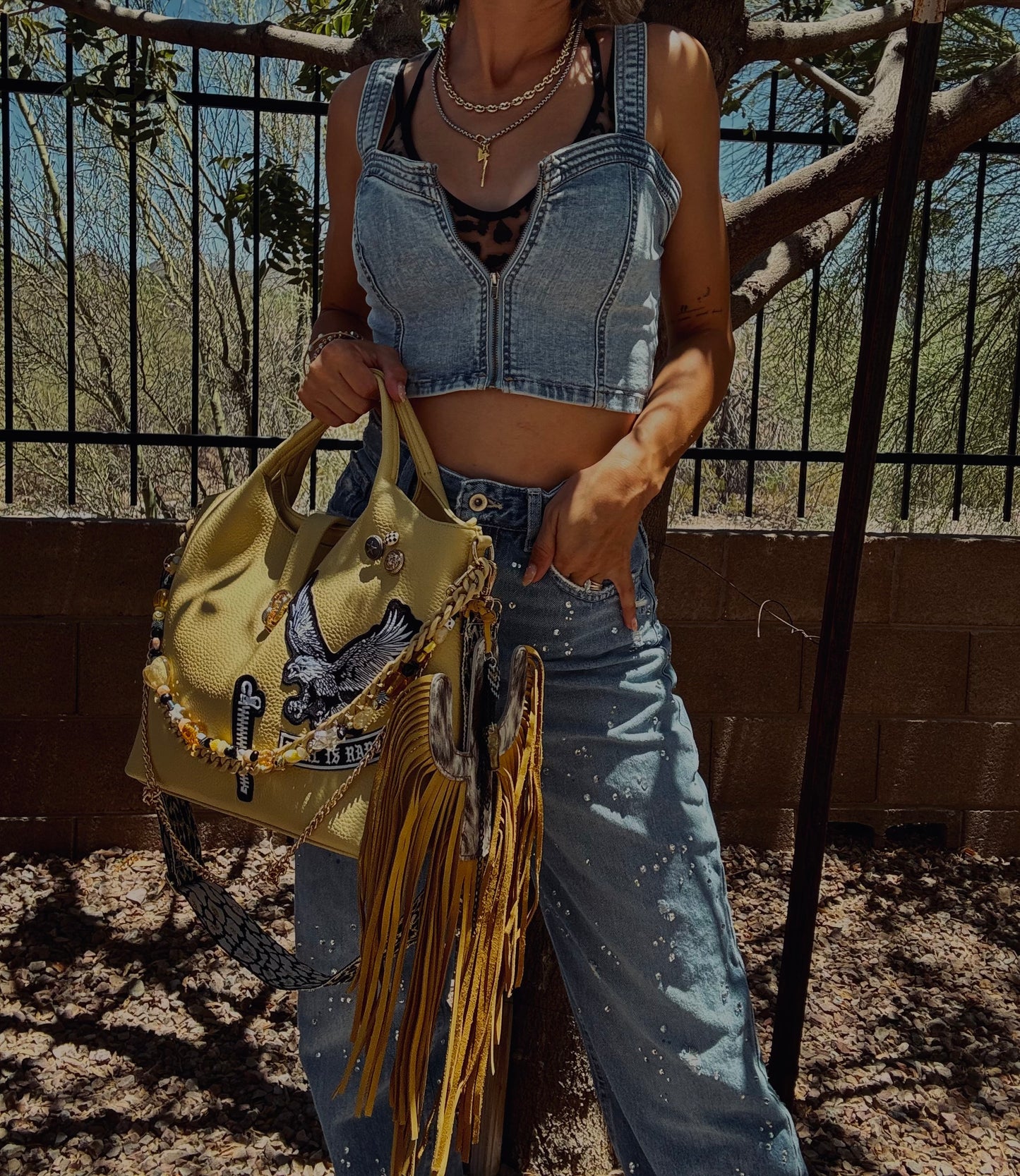 RG- GOLDEN SUN REAL IS RARE EAGLE - HANDMADE BEAX CHAIN + HANDMADE GENUINE COWHIDE BAG CHARM+ TUCSON ￼** multi straps