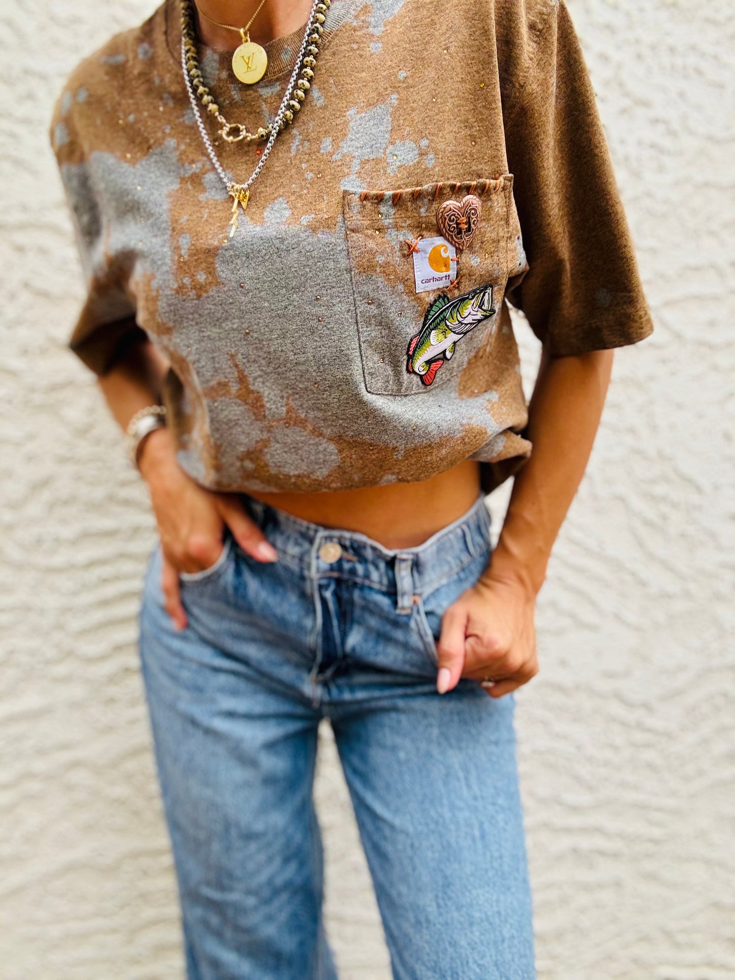 TEE-  bronze fish  - HUSBAND POCKET SHIRT - SMALL