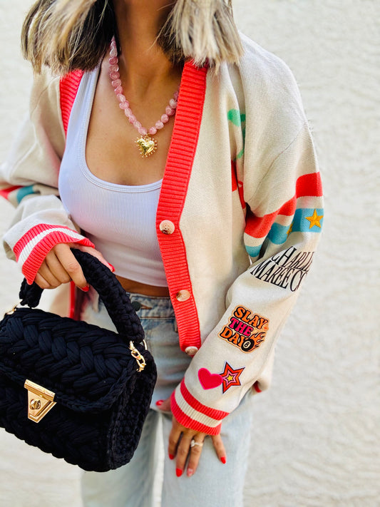 BBH-CHERRY BOMBER CARDIGAN + slay the day retro babe  +￼ CM CO. babes