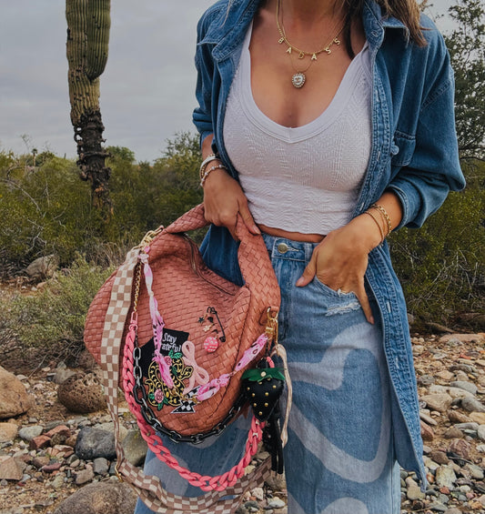 NY-stay grateful rose snake and checkered *CHANDLER BAG**