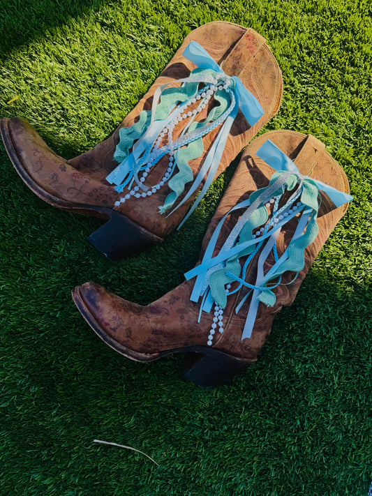 BB- baby blue and teal BOOT BOWS