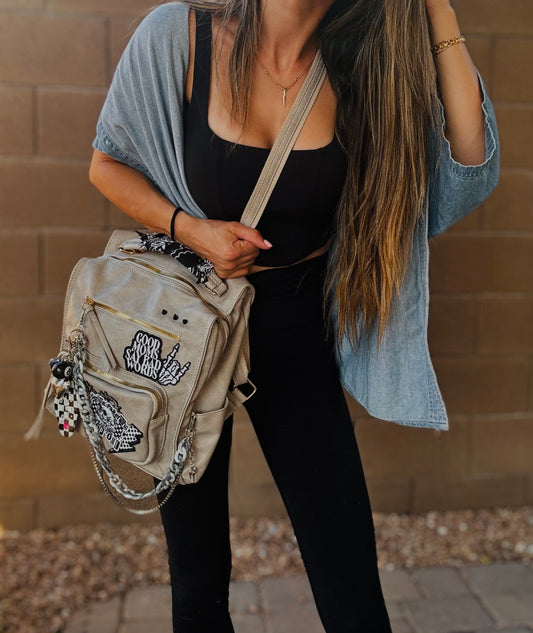 HA- good moms bad words gentle parent dropout RAD -stone grey *PAYSON BAG**