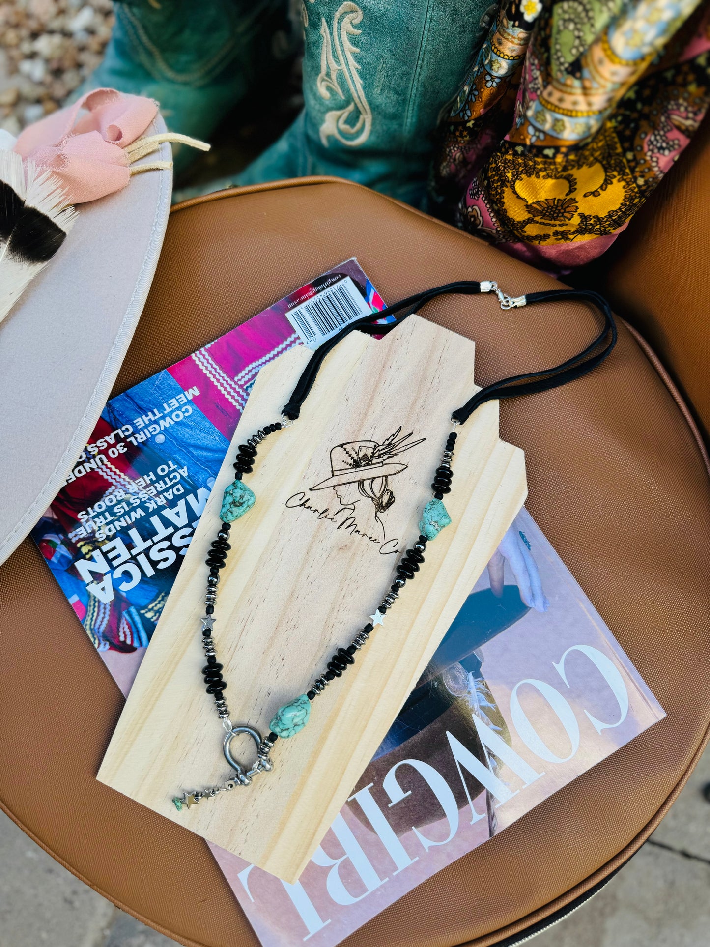 LB-Fallen Star Turquoise Elk Hide Necklace