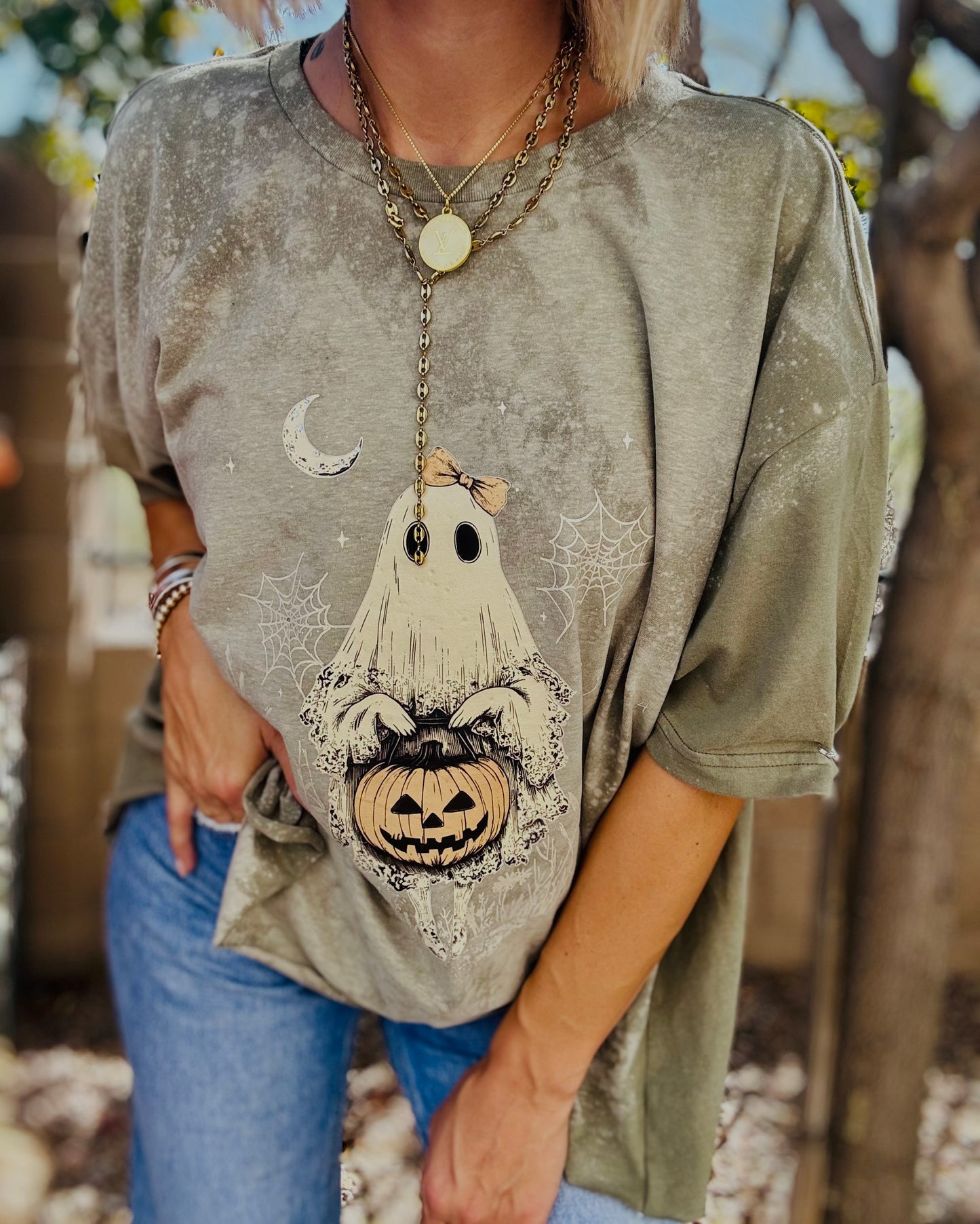 MD-vintage sweet ghost - DAD TEE XL LOOSE OPEN BACK CUT