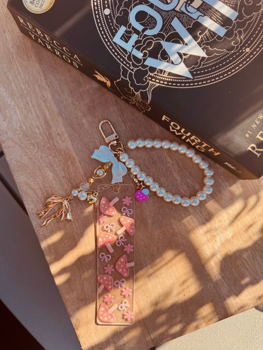 BBC-hand beaded+ pink mushrooms, and bows
