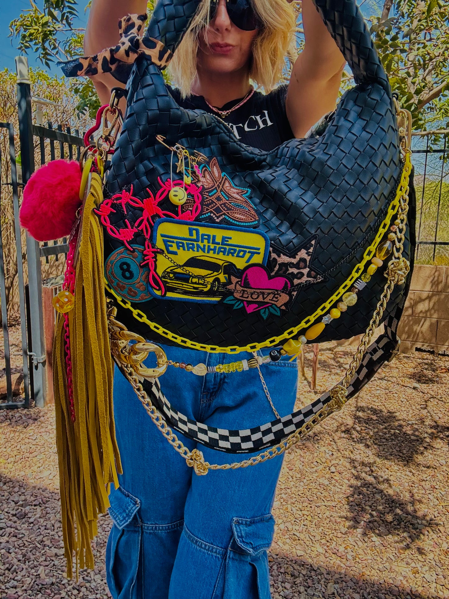 CC- race neon baddie  GENUINE LEATHER CACTUS FRINGE + CHANDLER BAG* comes with 2 straps worn 3 ways