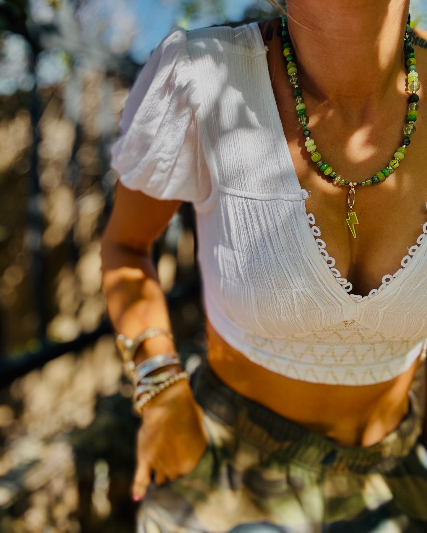 NC-crystal green bolt+Handmade chunky beaded necklace