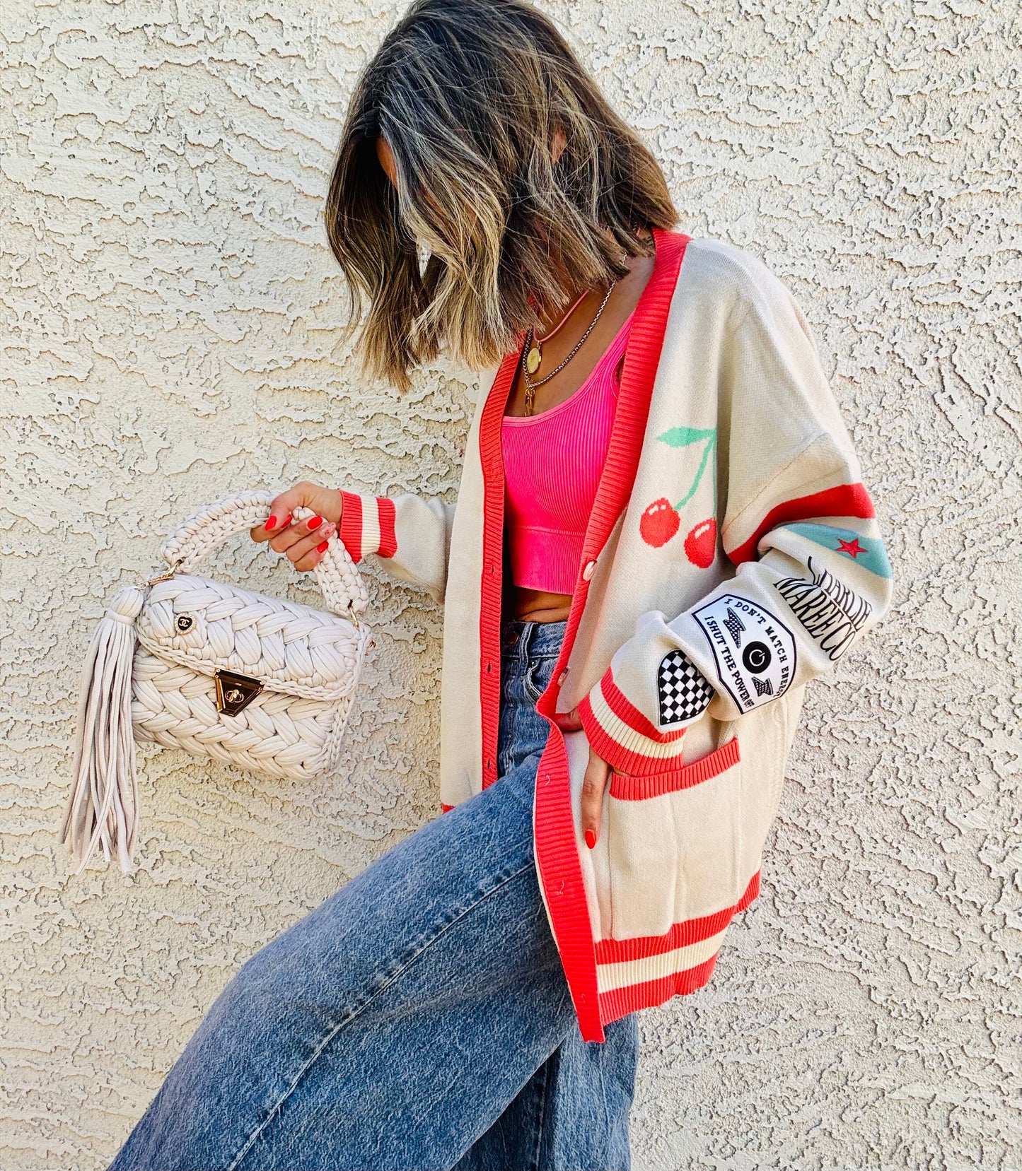 BBH-CHERRY BOMBER CARDIGAN + match, energy, checkered-CM CO. babes