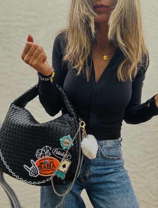 AM-caffeine & chaos mama turquoise buffalo *CHANDLER BAG** black