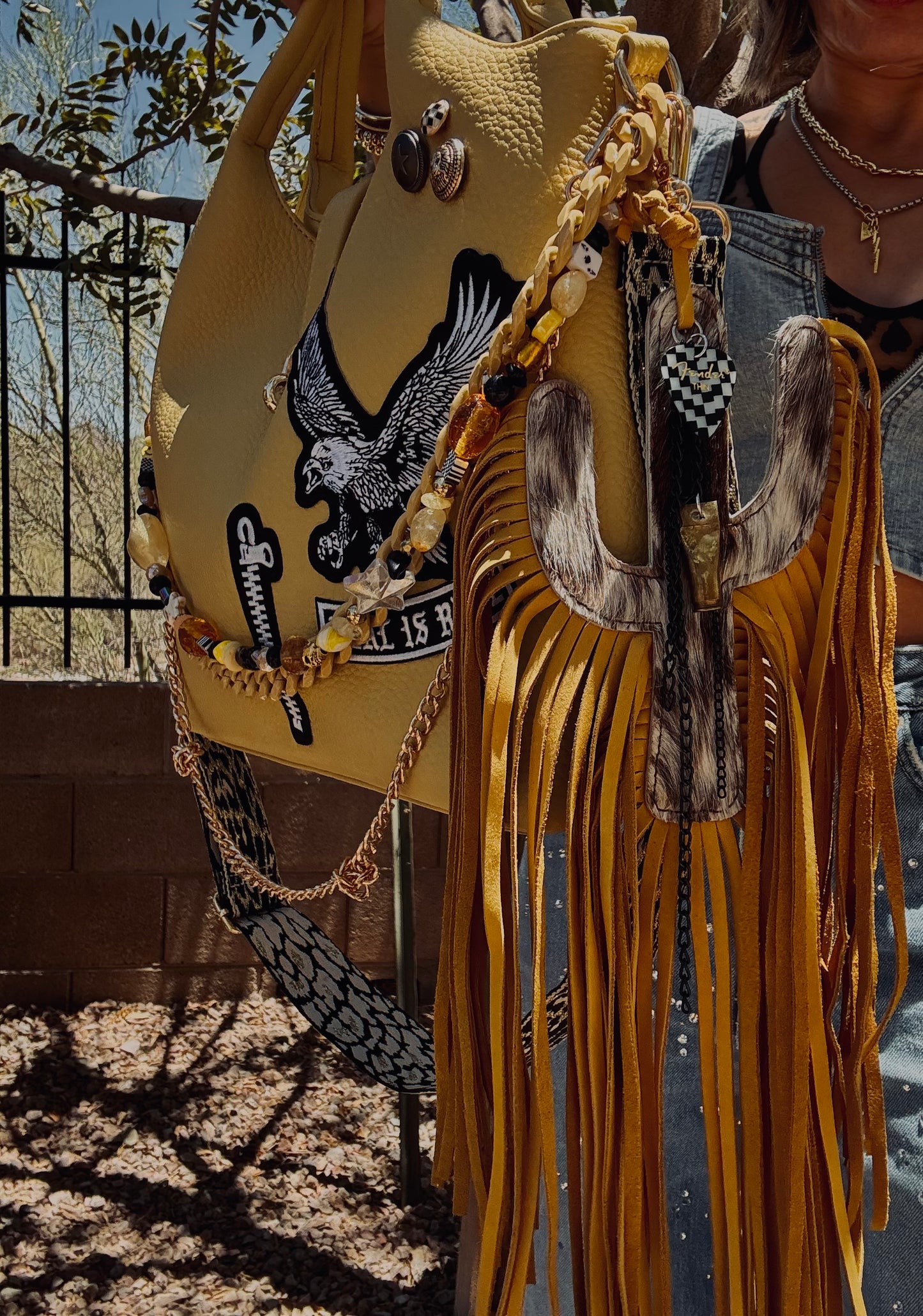 RG- GOLDEN SUN REAL IS RARE EAGLE - HANDMADE BEAX CHAIN + HANDMADE GENUINE COWHIDE BAG CHARM+ TUCSON ￼** multi straps