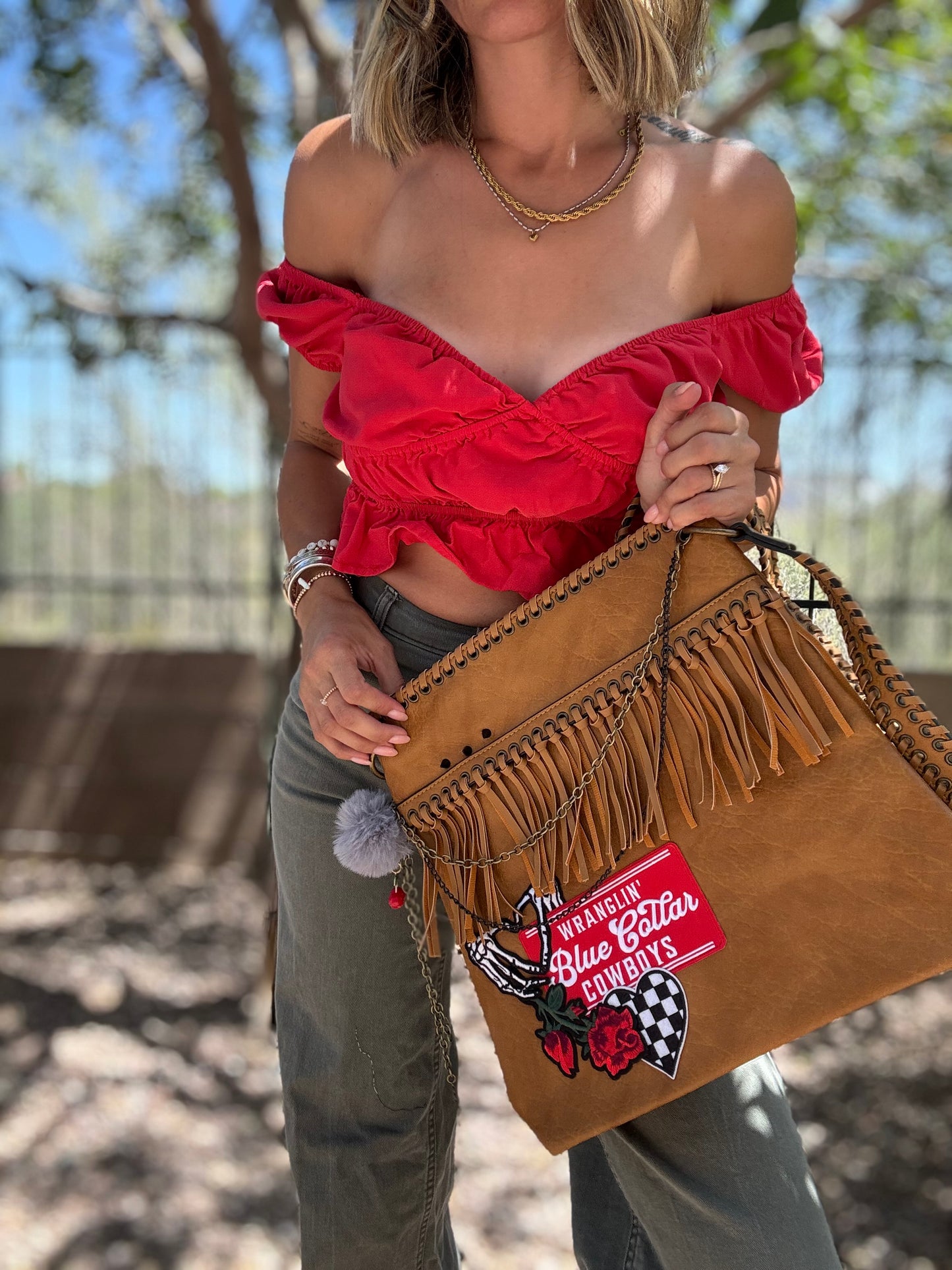 SCC- BLUE COLLAR BABE+- WICKENBURG FRINGE +buckle CROSSBODY