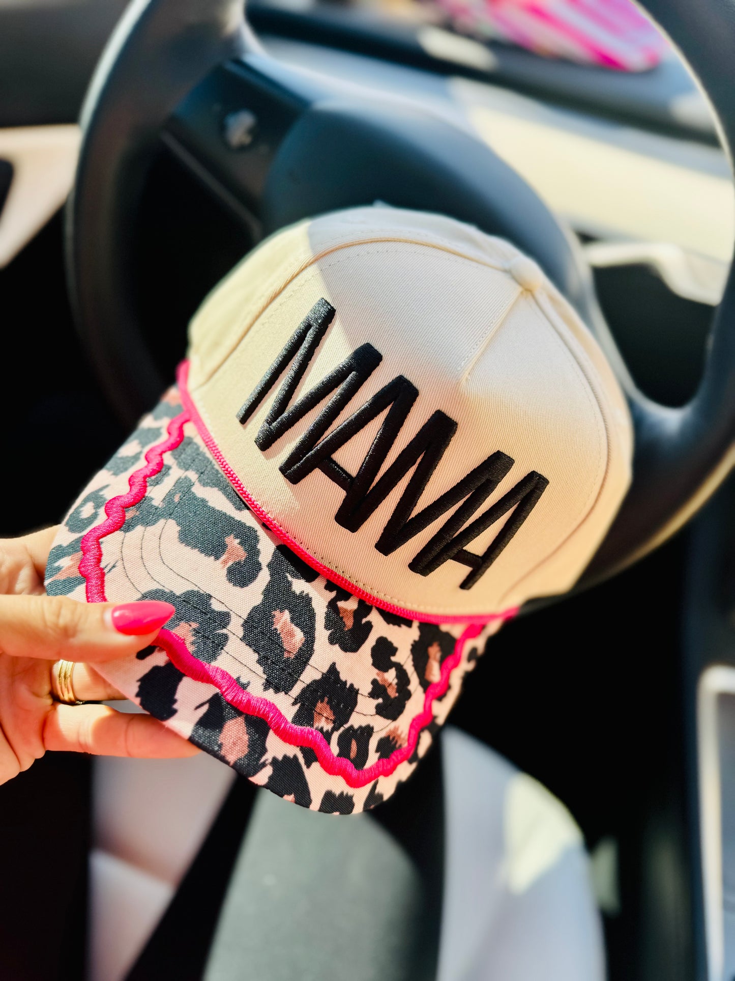 CT-MAMA+premium embroidery + pink & Animal print embroidery bill design +full canvas SNAPBACK TRUCKER