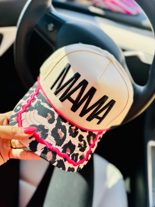 CT-MAMA+premium embroidery + pink & Animal print embroidery bill design +full canvas SNAPBACK TRUCKER