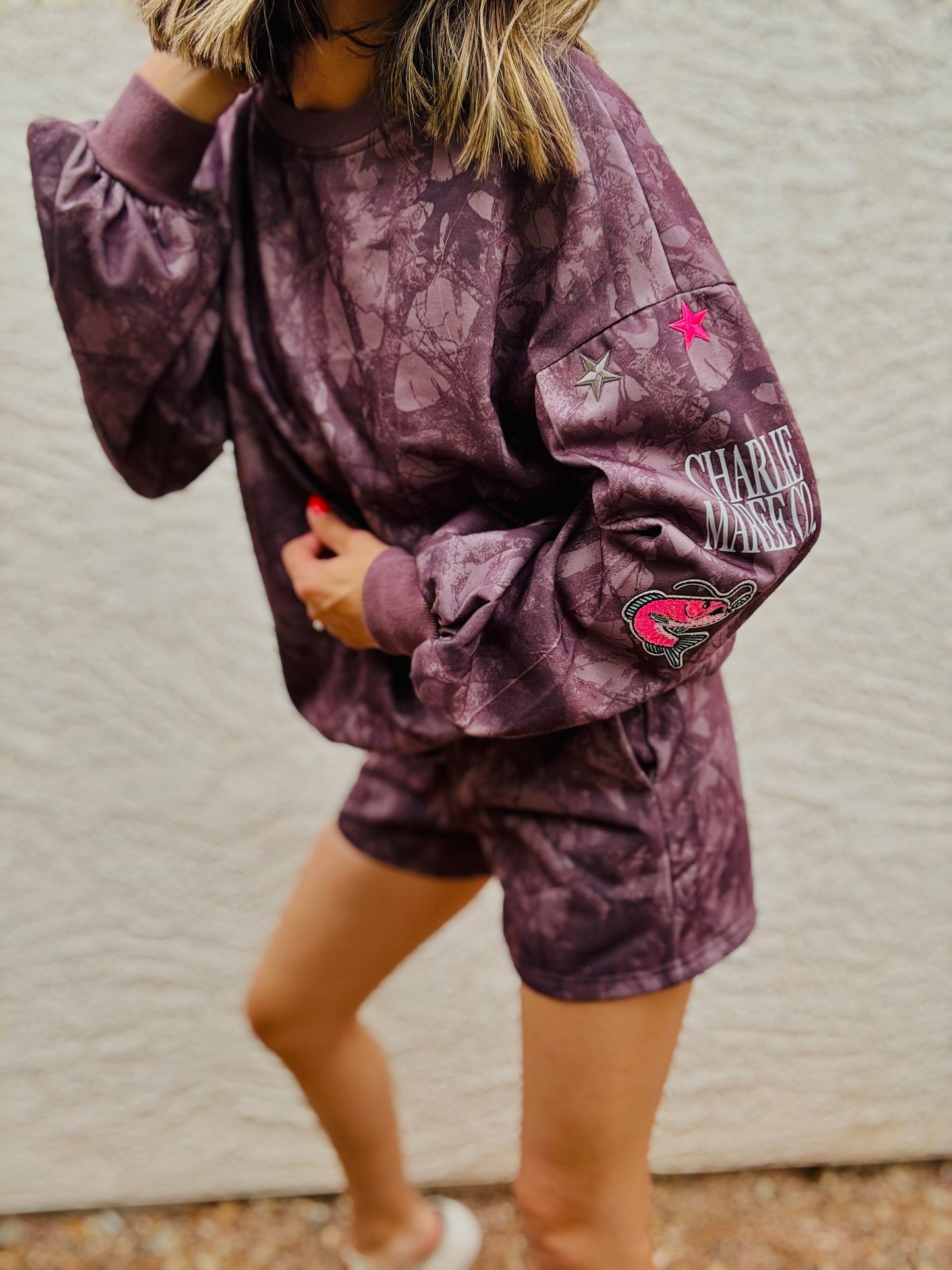 BBH-Camo Sweater & Short Set-neon moon pink babe
