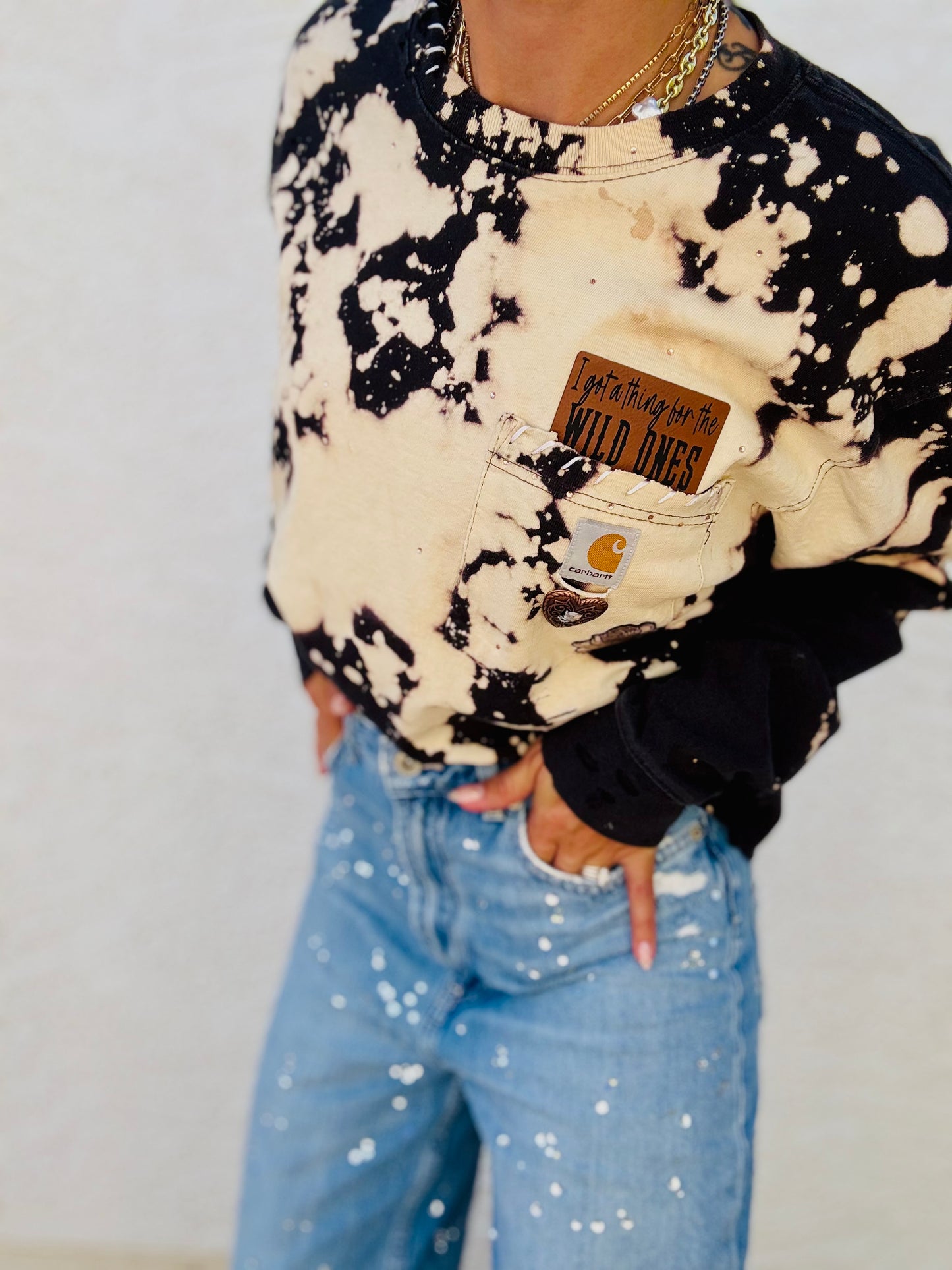HD-WILD ONES DISTRESSED POCKET SHIRT - MENS SMALL LONG SLEEVE