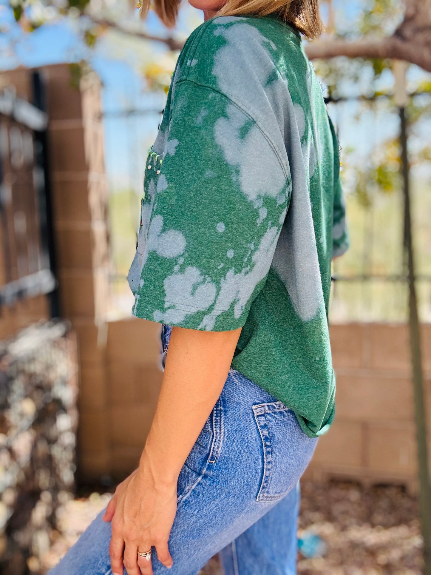 MD- printed green ghostie +HUSBAND POCKET SHIRT -MEDIUM