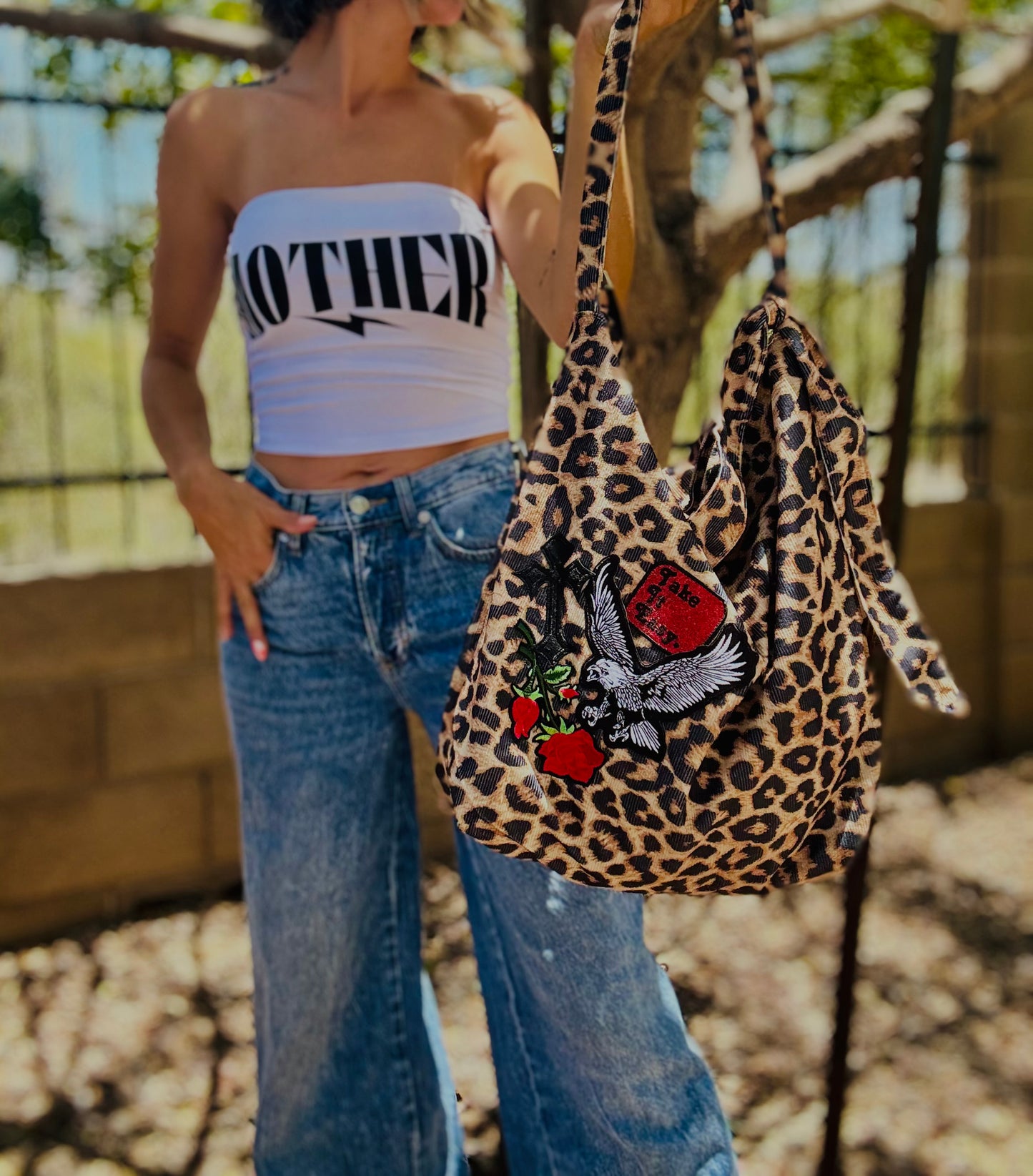 RTS-RED LEOPARD EAGLE - Light corduroy hobo tote strap tie