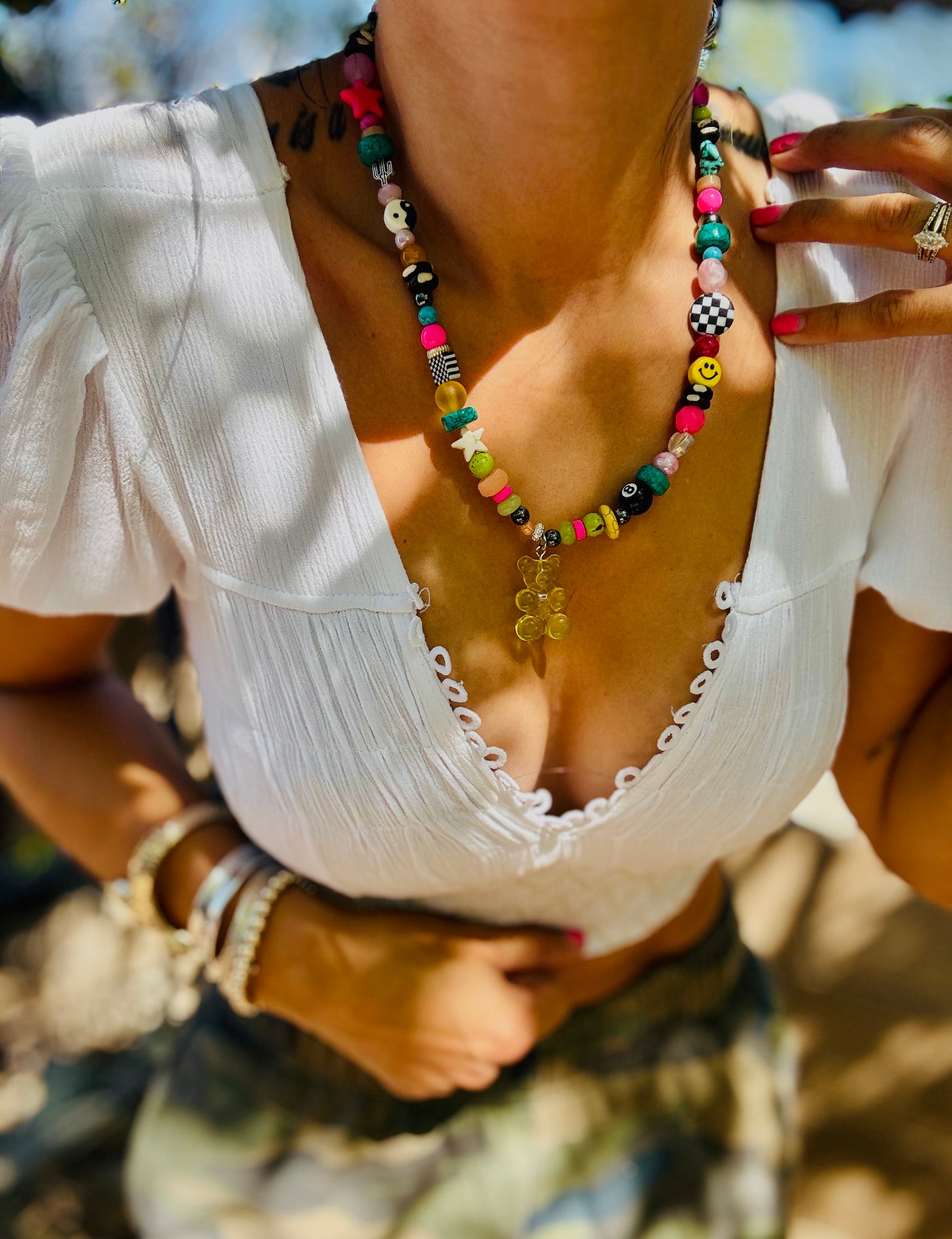 NC-whimsy gummy bear  +Handmade chunky beaded necklace