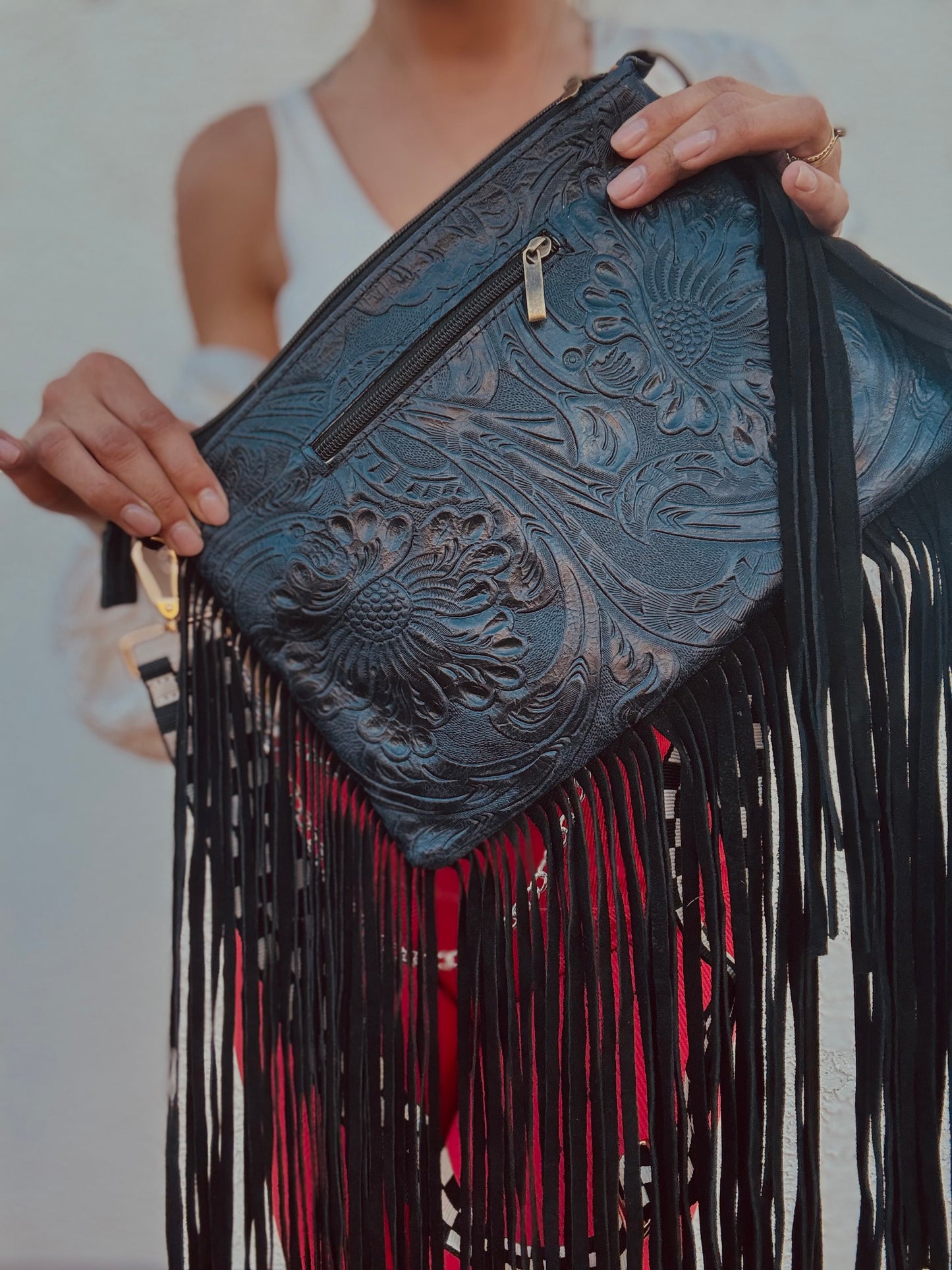 FF- fierce and fur on + real genuine fur on cowhide fringe bag ￼+ONE OFF BADDIE