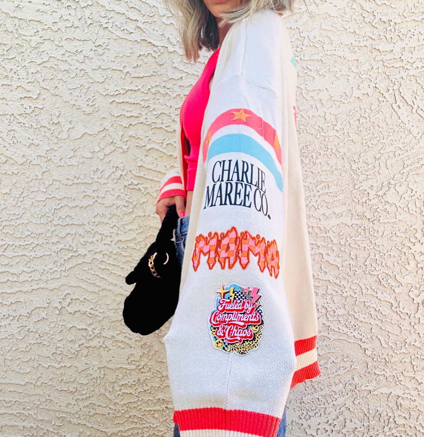 BBH-CHERRY BOMBER CARDIGAN + mama checkered retro+￼ CM CO. babes