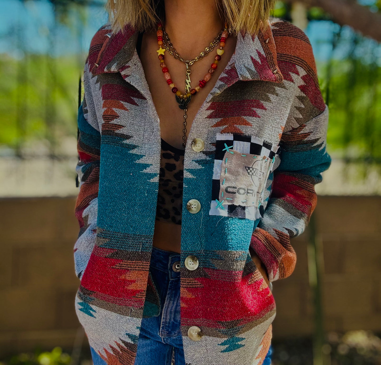 CD-retro car jacket - Size Small thick Aztec blanket loose crop fit