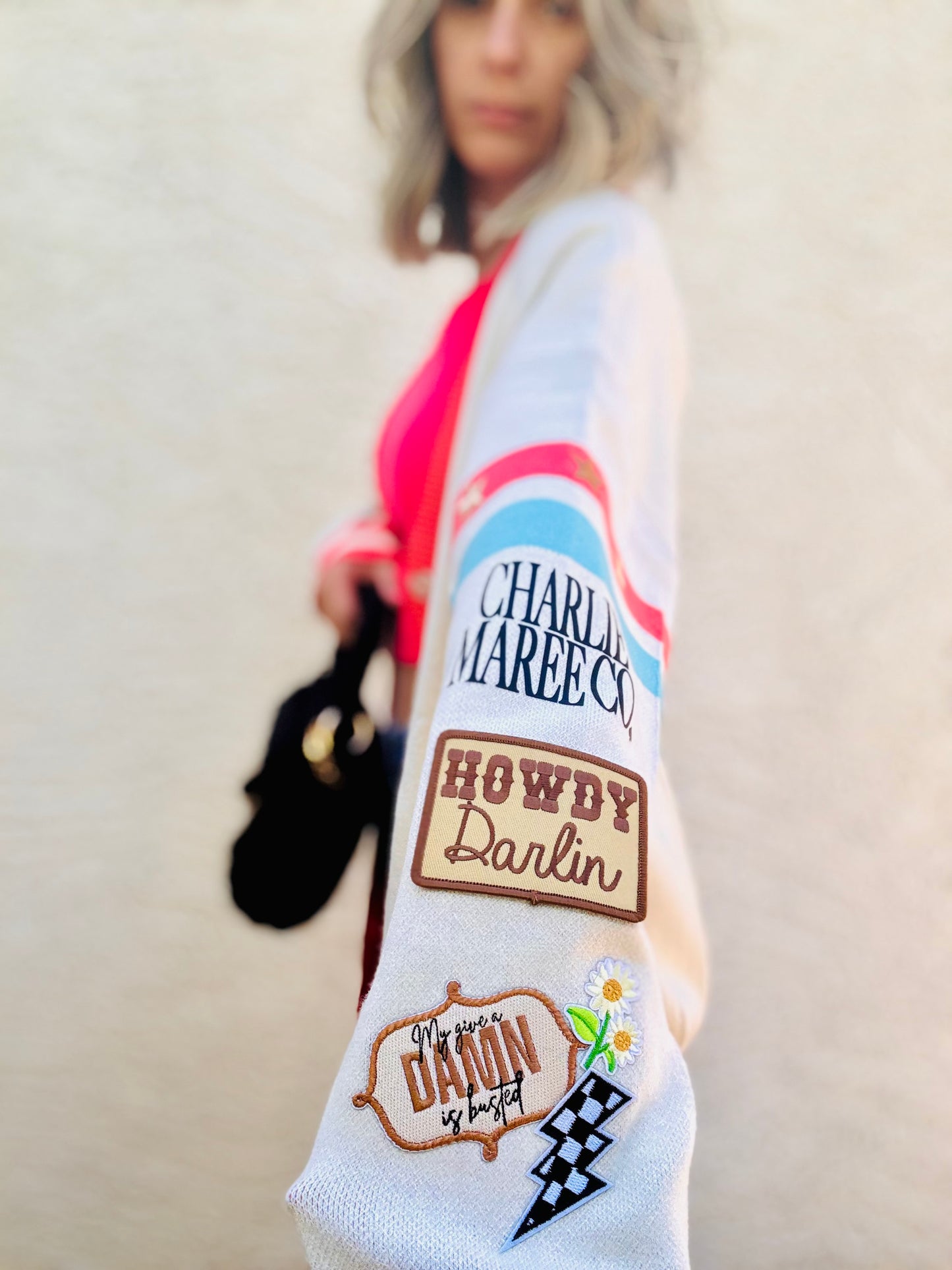 BBH-CHERRY BOMBER CARDIGAN + howdy darling my give a damn is busted +￼ CM CO. babes