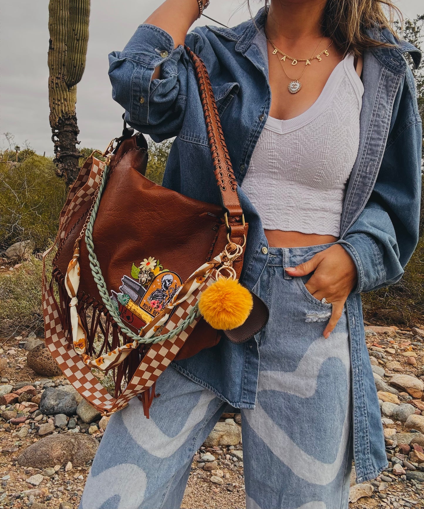 NY-vintage book baddie- floral and skeleton - checkered strap - vintage bee embellishment crossbody strap included** The Jerome**