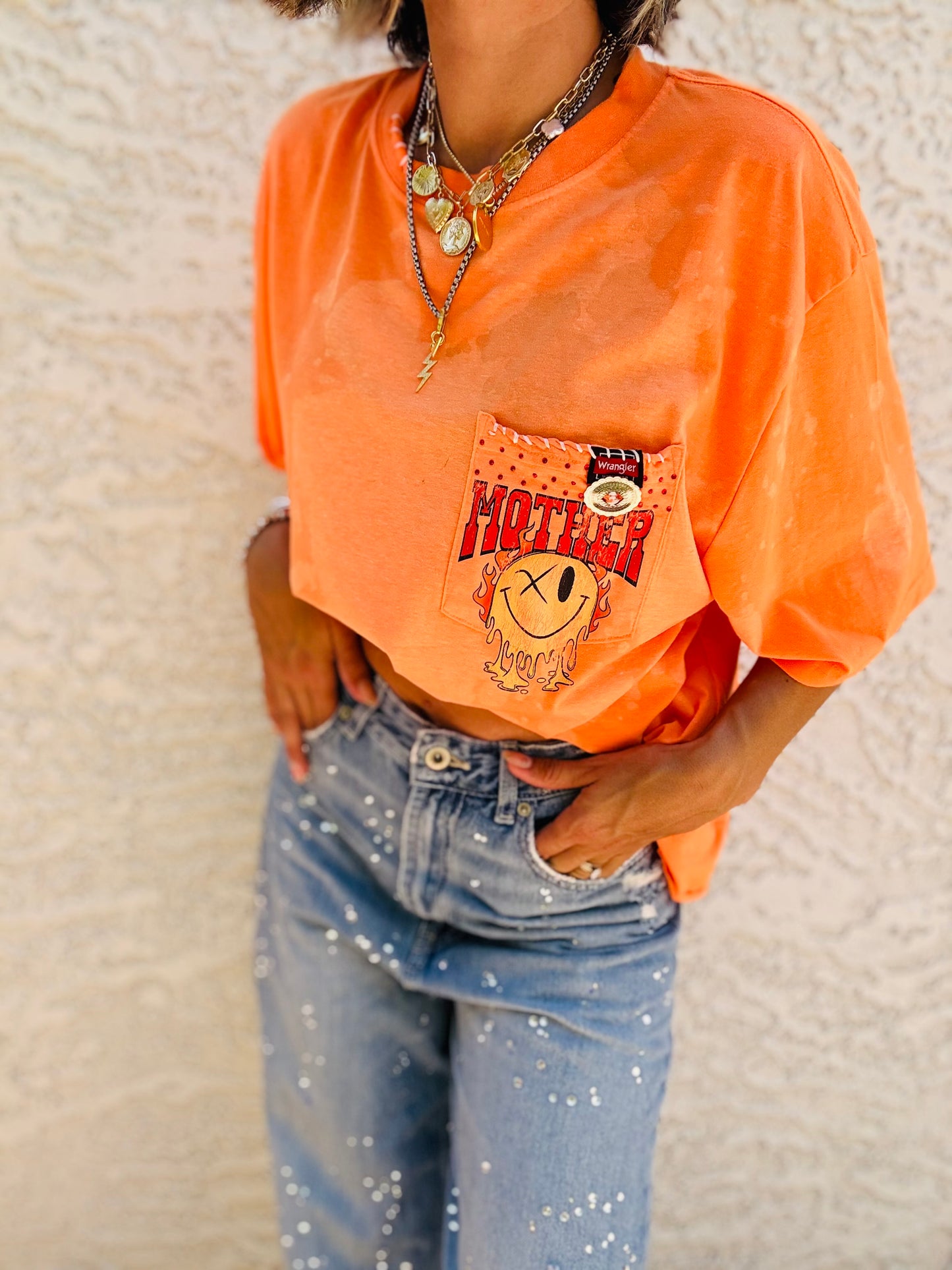 TEE- mother Orange  HUSBAND POCKET SHIRT - MENS XL CUT