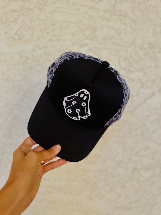 MD- floral Ghostie - traditional foam leopard mesh trucker SnapBack