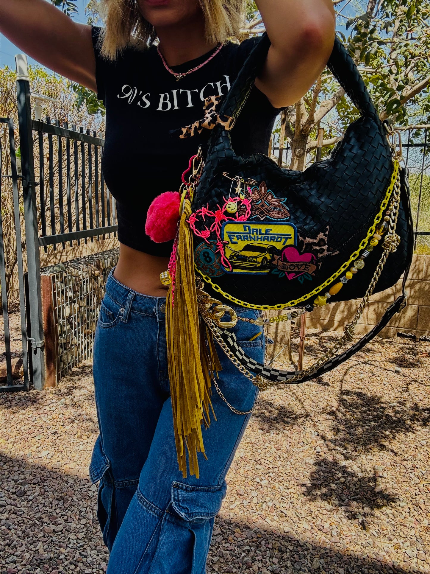CC- race neon baddie  GENUINE LEATHER CACTUS FRINGE + CHANDLER BAG* comes with 2 straps worn 3 ways