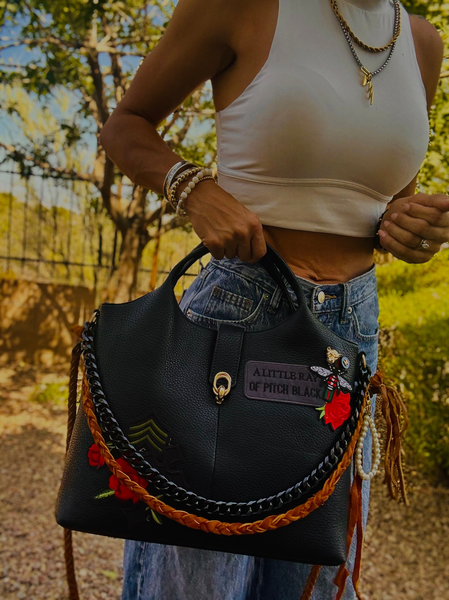 UM - LITTLE RAY OF PITCH BLACK  ROSES & ELK HIDE STRAP+** TUCSON ￼** multi straps