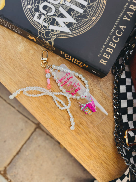 BBC- Pearl bow hand beaded+ fueled by caffeine and smutty books 