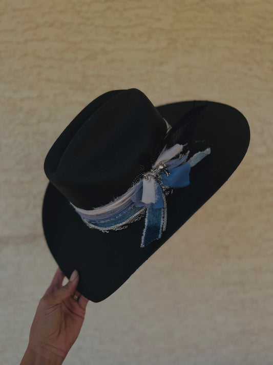 CB- Silver & Denim Horse BRIM- CLASSIC STRAW COWGIRL