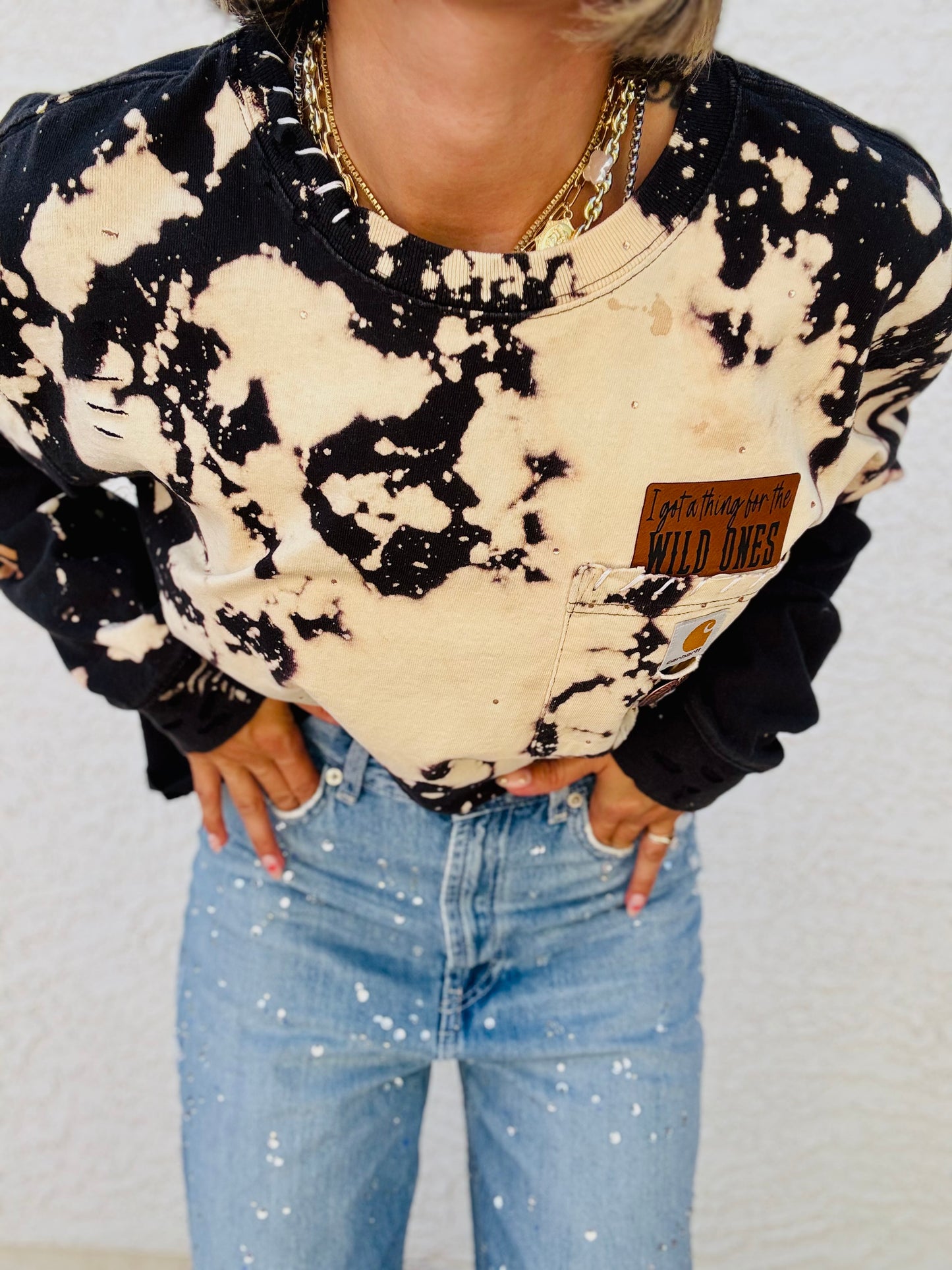 HD-WILD ONES DISTRESSED POCKET SHIRT - MENS SMALL LONG SLEEVE