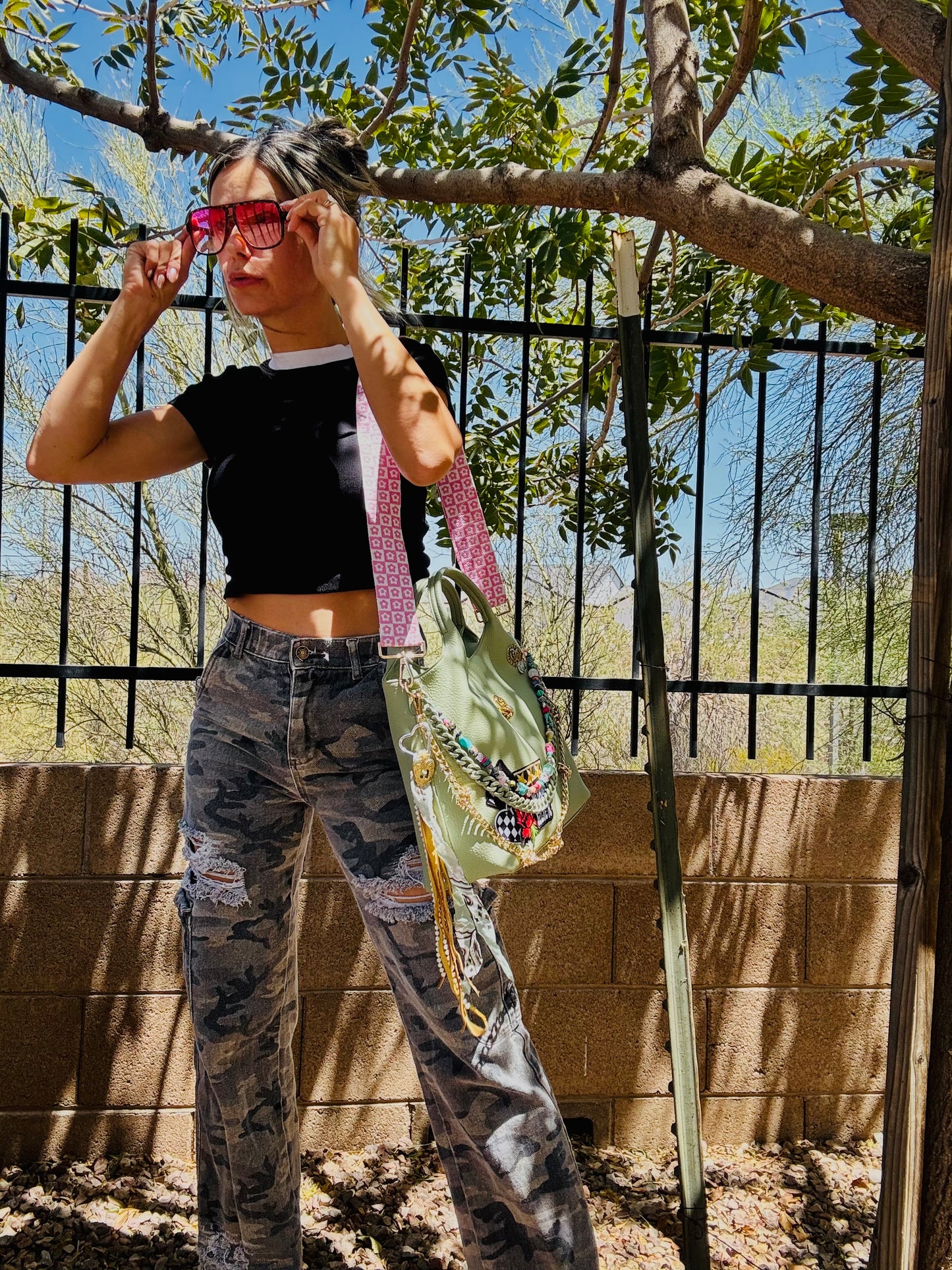 AA-WARNING I HAVE NO FILTER PINK  STRAP+ HAND BEADED PIECES +elk hide accents +TUCSON ￼** multi straps
