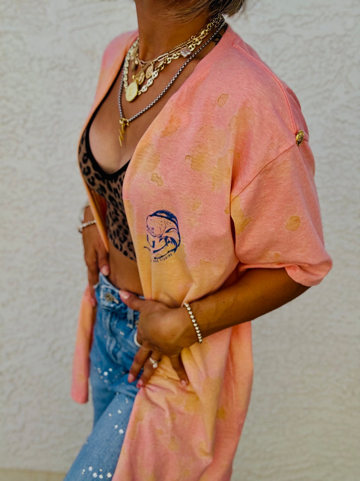 HD-PINK FISH BABE- DAD KIMONO TEE MENS LARGE