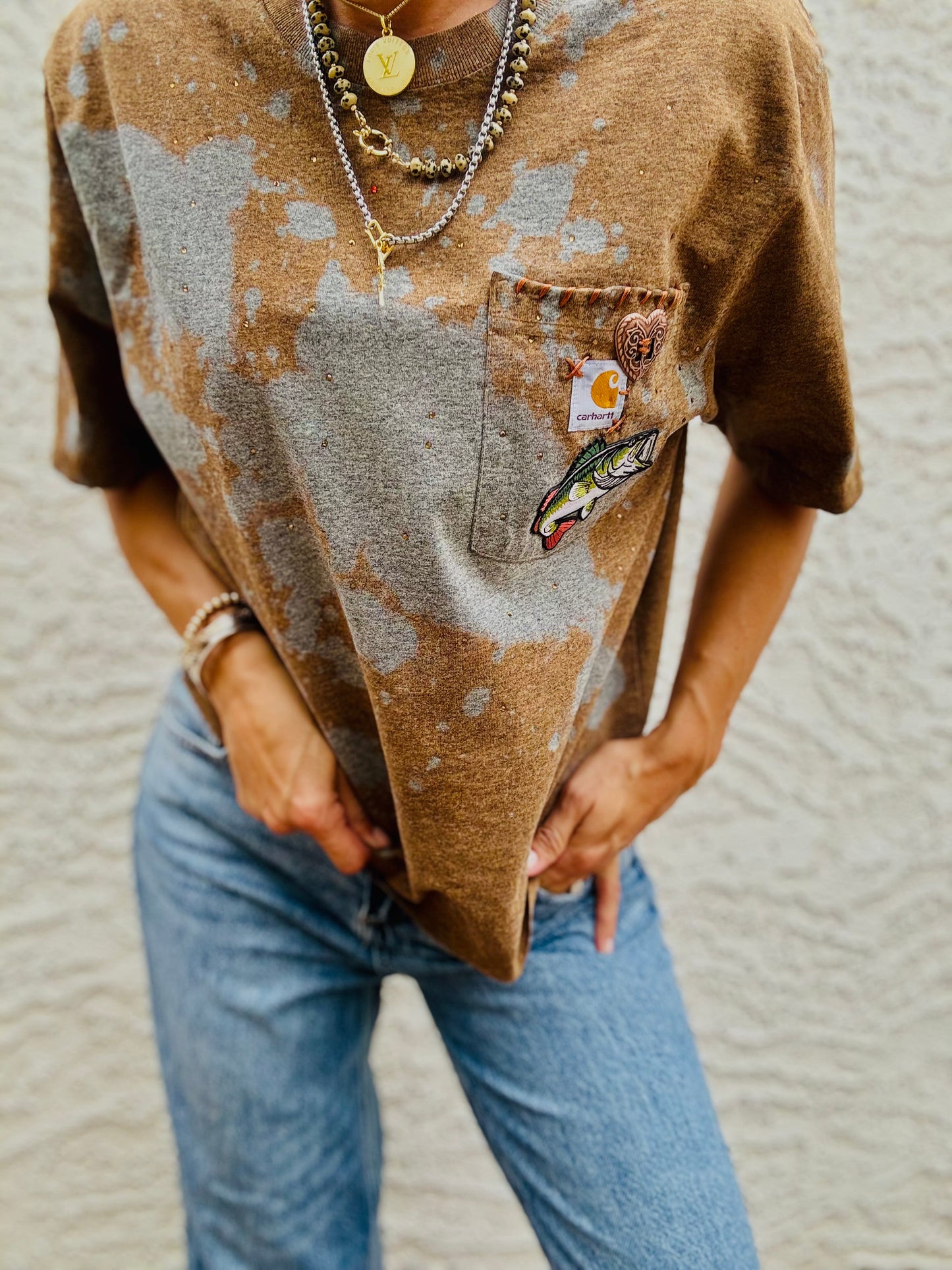 TEE-  bronze fish  - HUSBAND POCKET SHIRT - SMALL