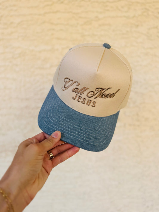 VT- YALL Need Jesus Premium Denim SnapBack