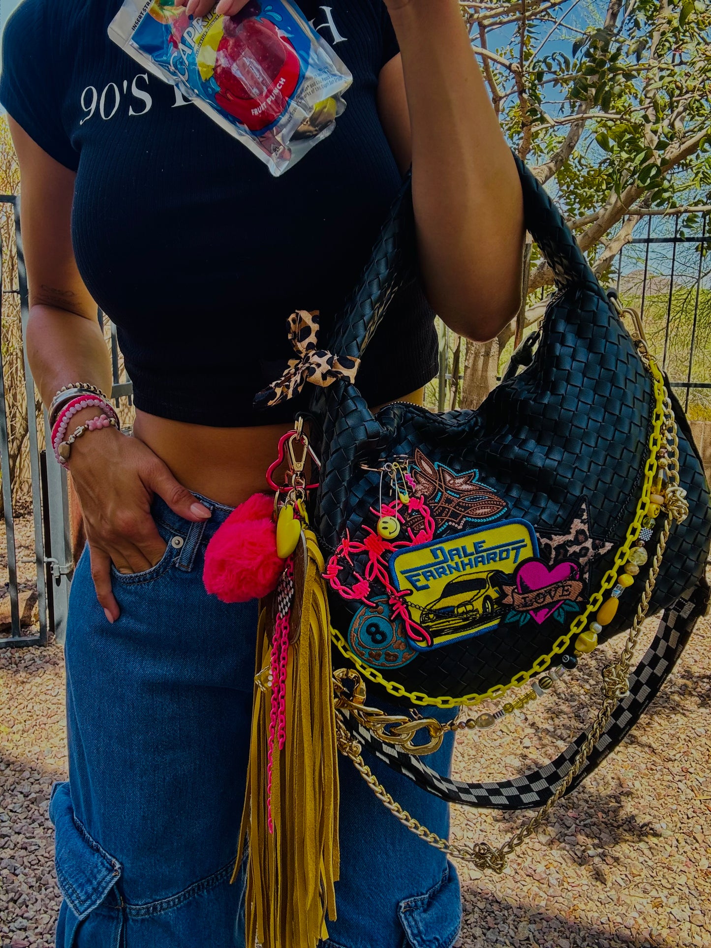 CC- race neon baddie  GENUINE LEATHER CACTUS FRINGE + CHANDLER BAG* comes with 2 straps worn 3 ways