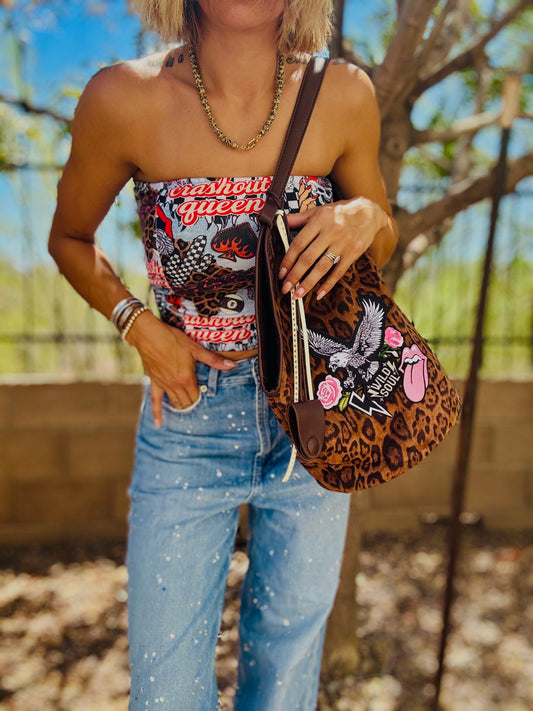 RTS-PINK Wild soul eagle  - Light vegan suede bucket hobo tote