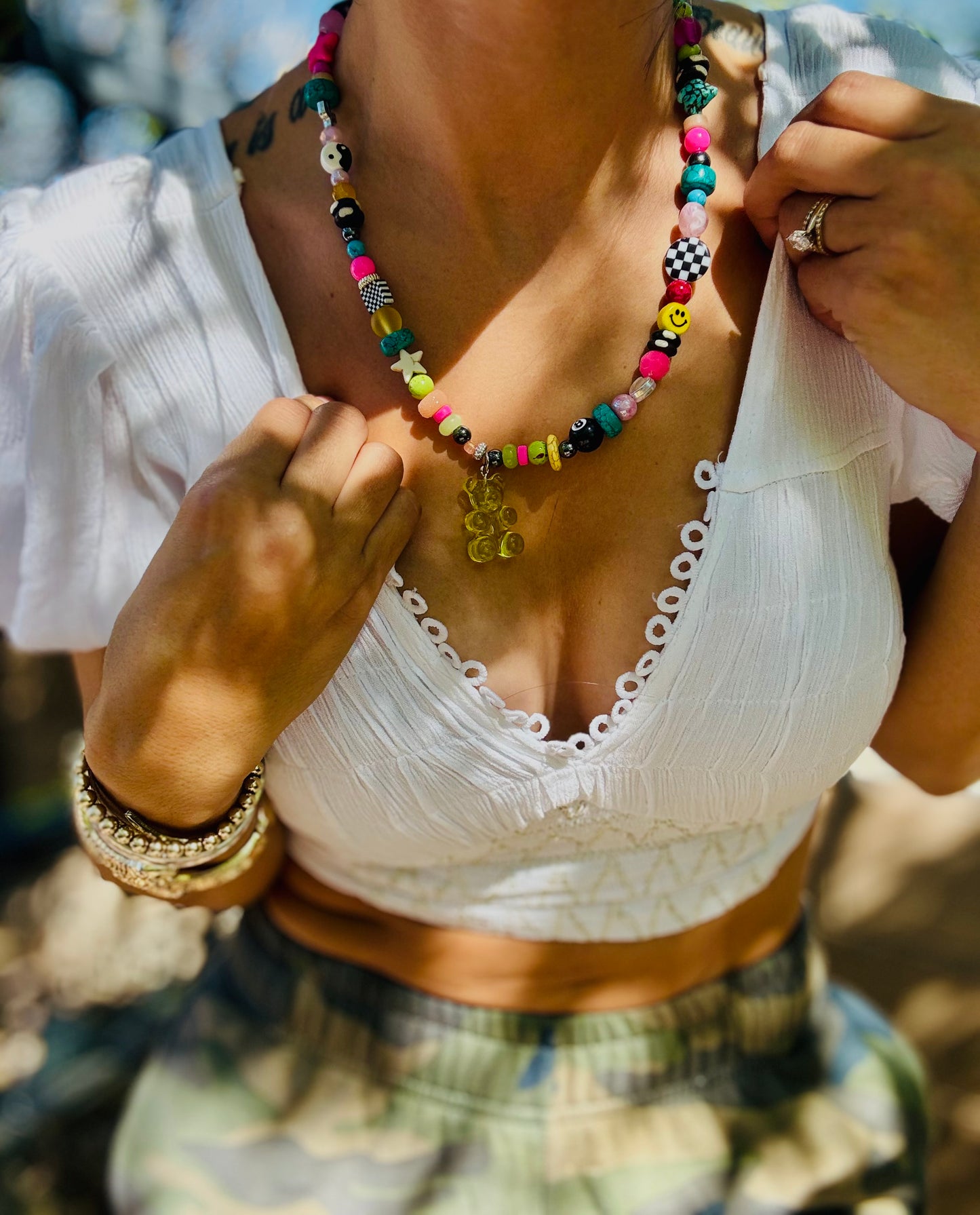 NC-whimsy gummy bear  +Handmade chunky beaded necklace
