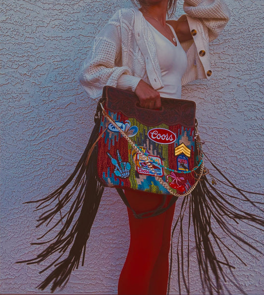 FF-patched and petty + GENUINE TOOLED LEATHER + Real cow hide fringe+ ONE OFF BADDIE