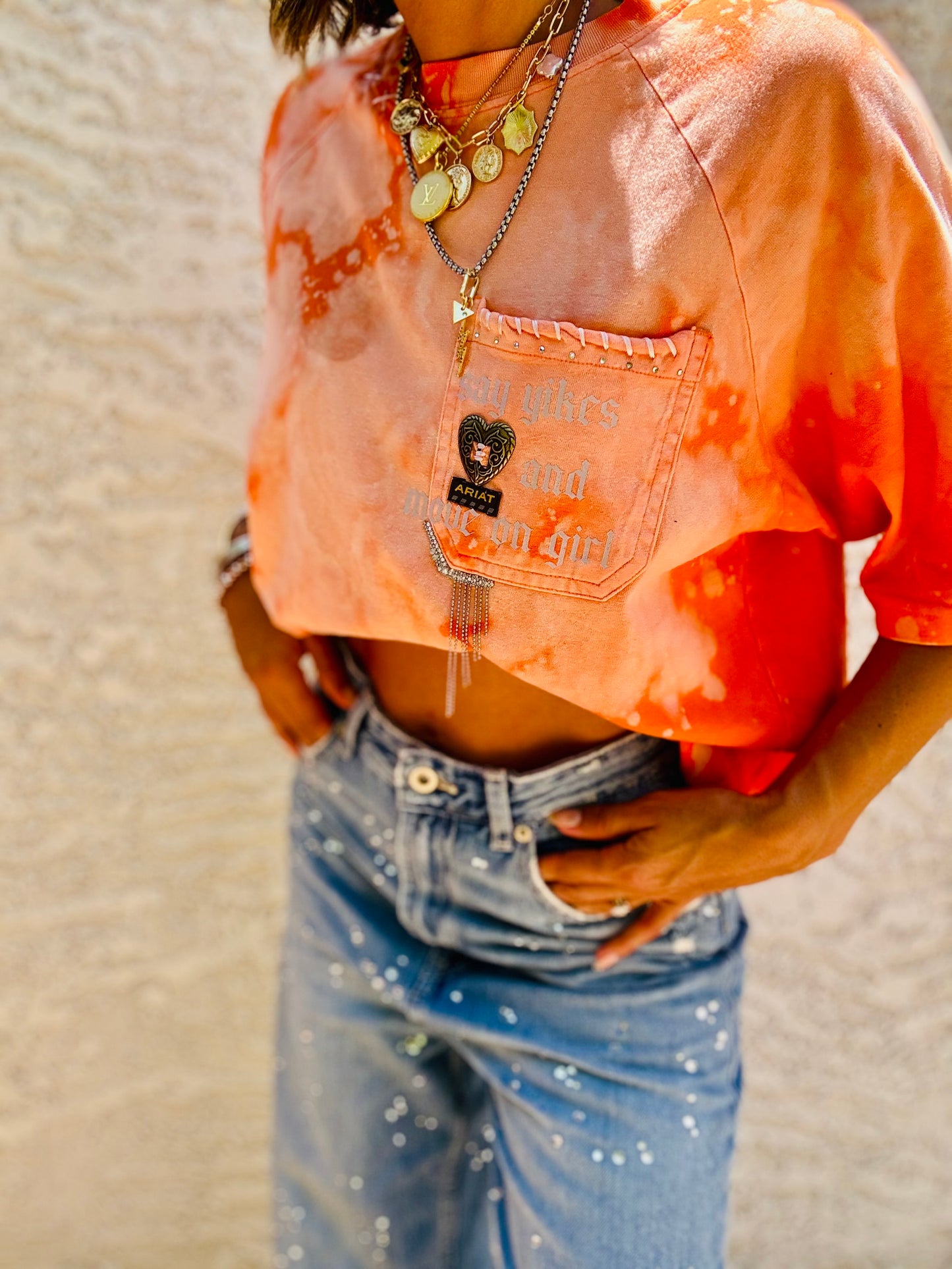 TEE- say yikes and move on girl Orange POCKET SHIRT - MENS MEDIUM CUT