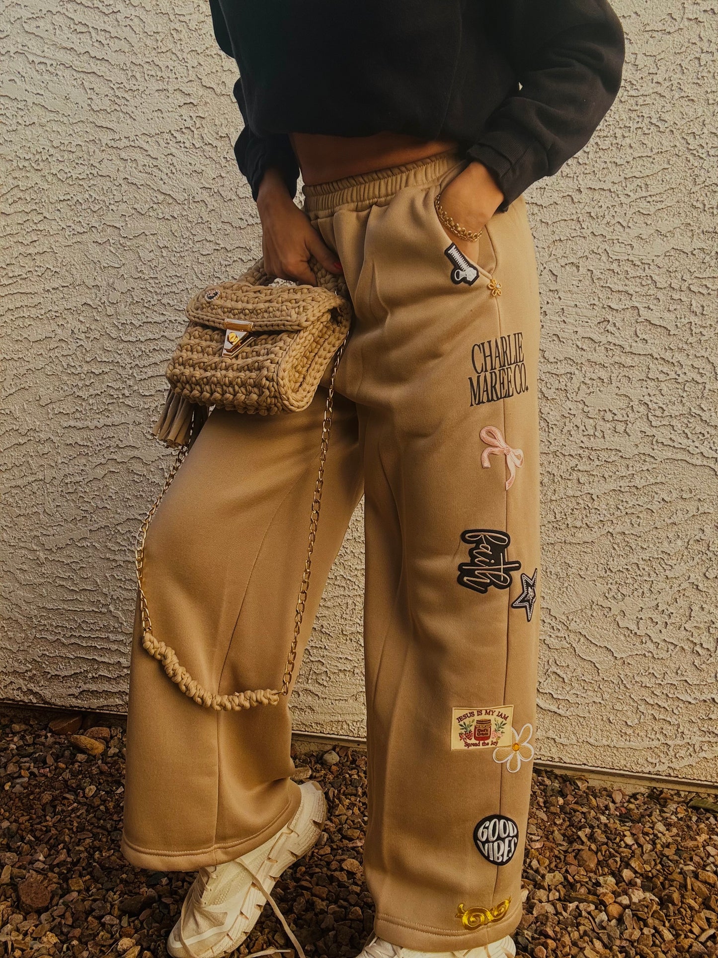 BBH-Button Betty Sweatpants- 1 TAN - uh oh see description