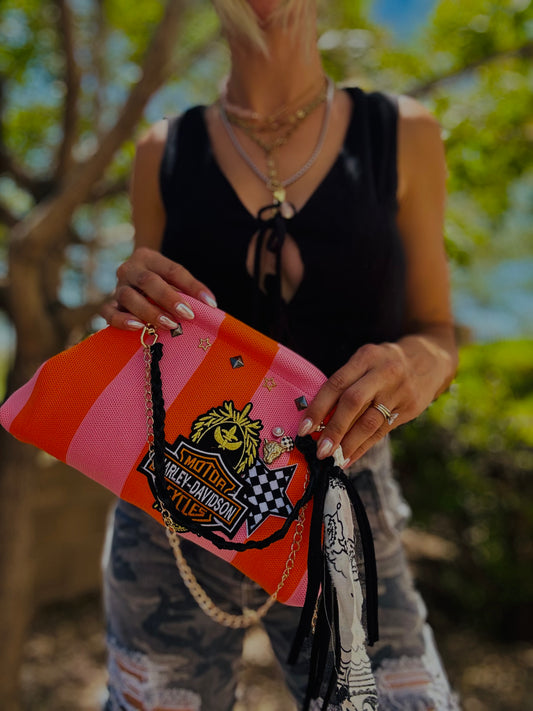 AA-BIKE BABE PINK AND ORANGE STRIPES+** LIZZIE KISS CLUTCH**