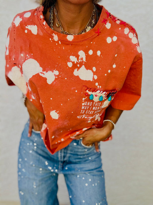 HD- turquoise  beaded and this is why I wanted to stay home DISTRESSED POCKET SHIRT - MENS XL CUT