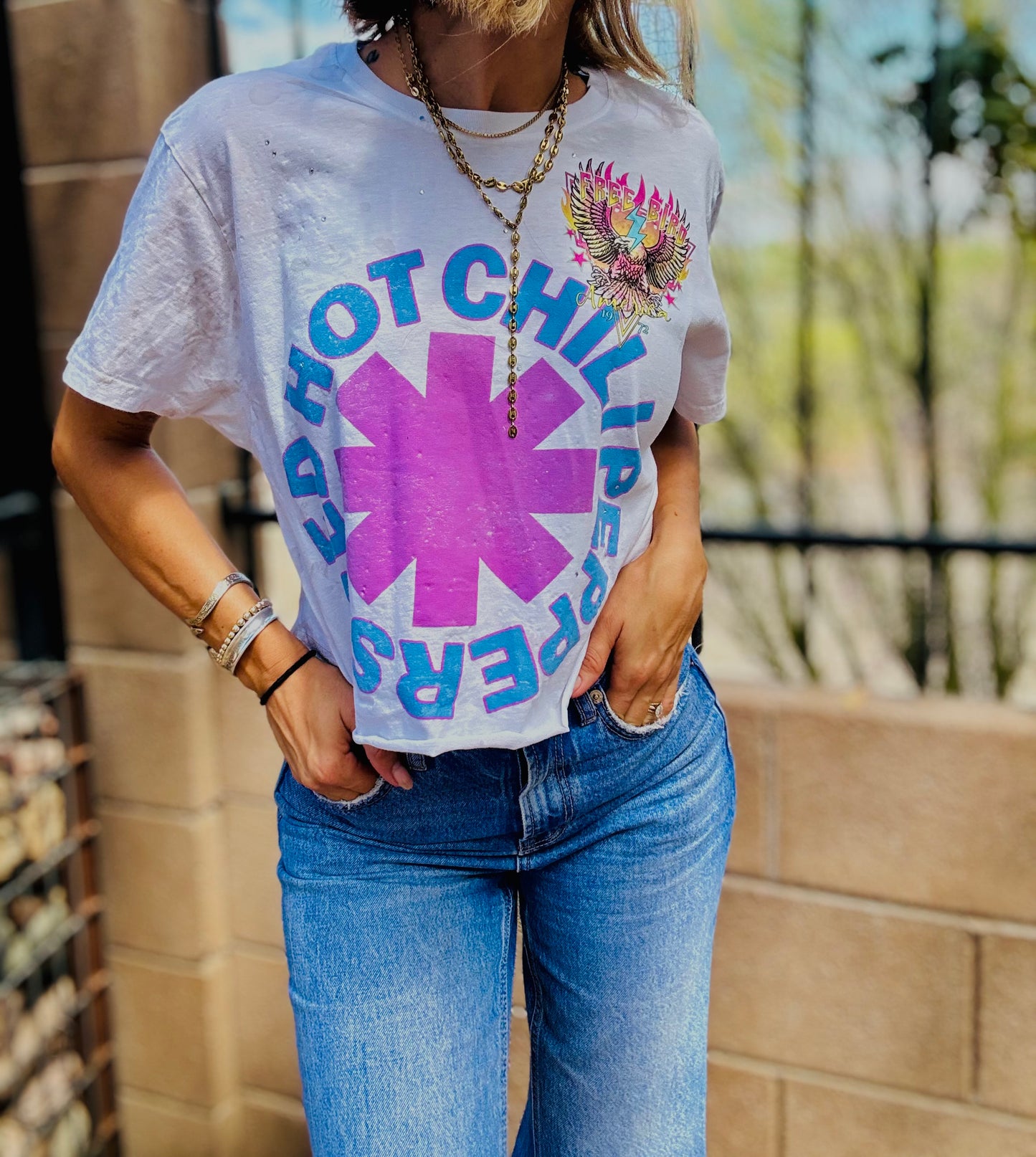 TEE-dirty chili band, babe- DAD TEE SMALL cut crop