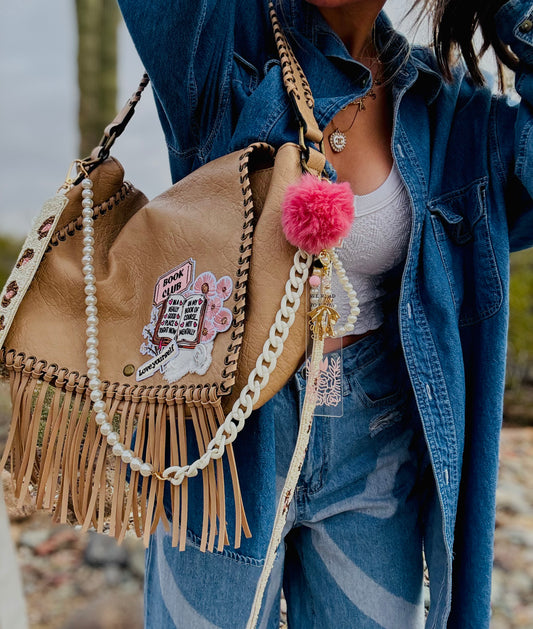 NY-book babe dreams- pink and pretty - beaded strap - crossbody strap included** The Jerome**